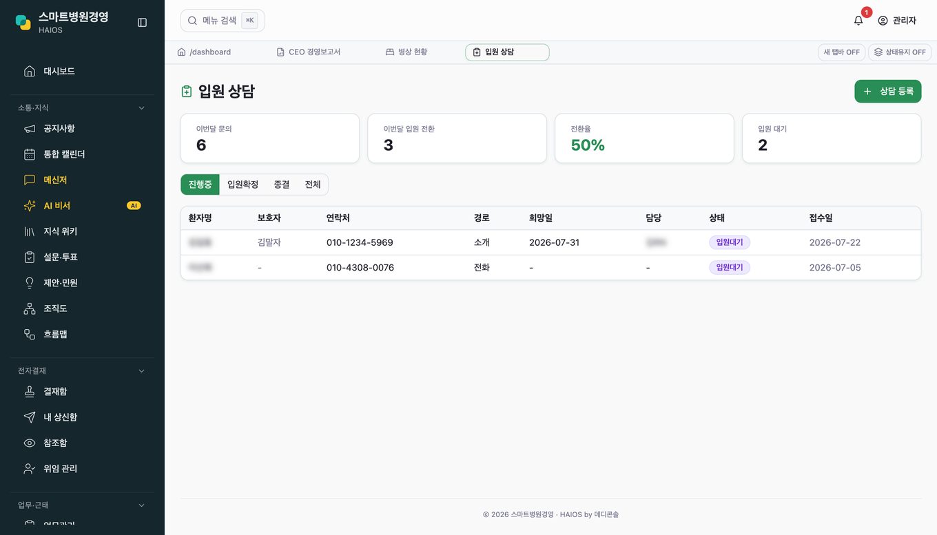 입원 상담 보드 화면