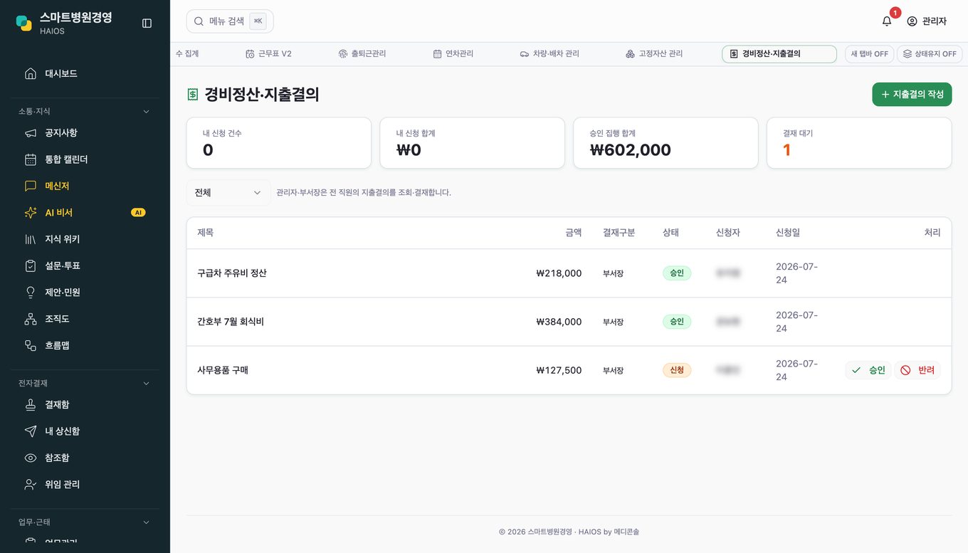 경비정산 · 지출결의 화면