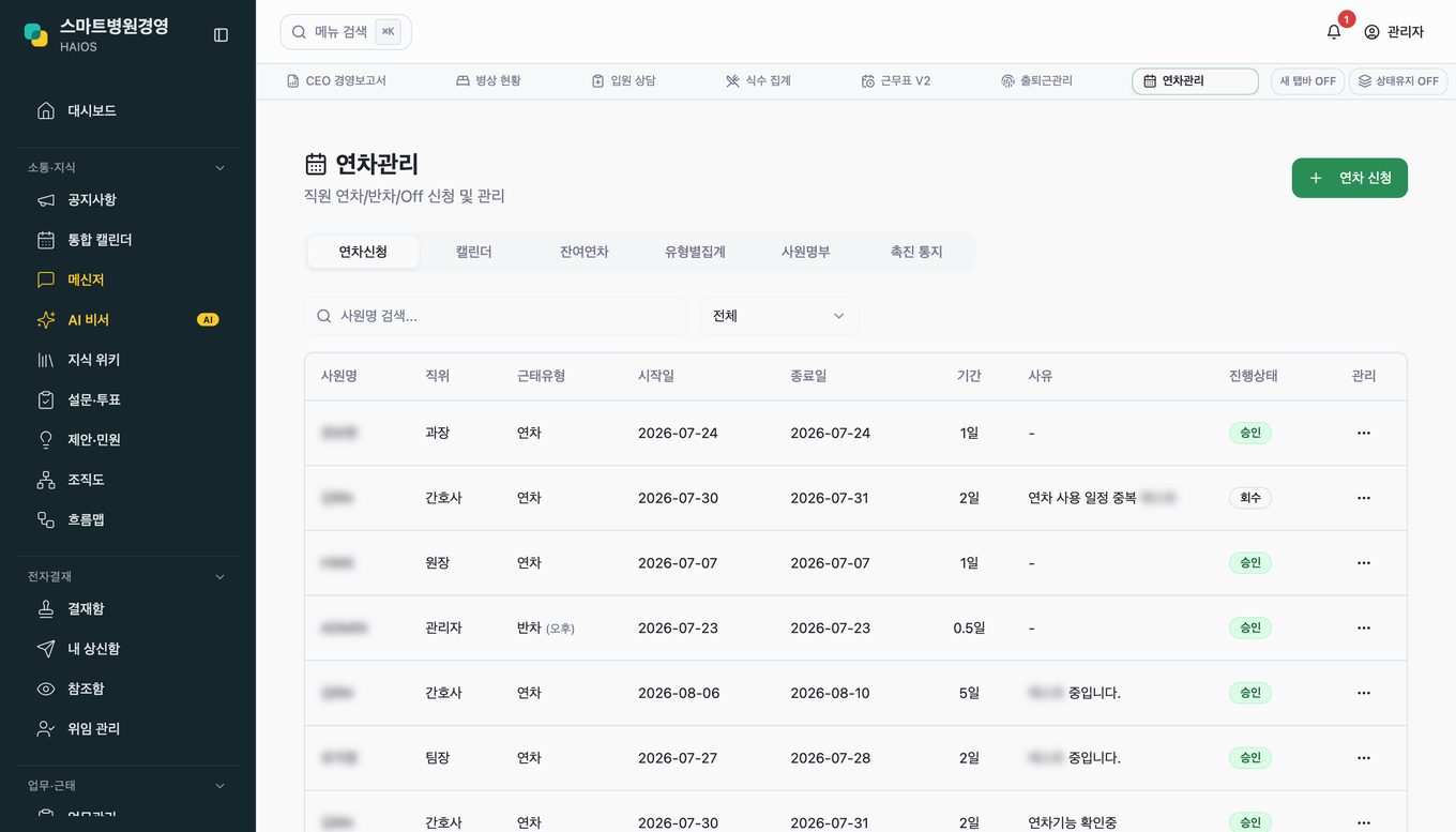 연차관리 화면